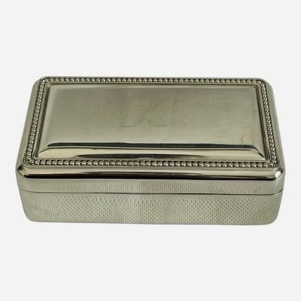 Silver Plated Jewelry Box Monogram K Textured Lid Grey Velvet Mirror Ring Holder